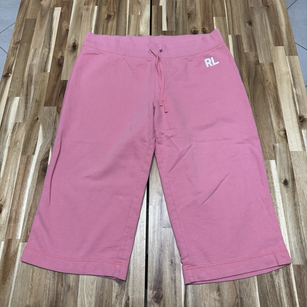 Vintage Ralph Lauren Pink Sweatpants Womens XL Cropped Capri Wide Leg Y2K Fleece